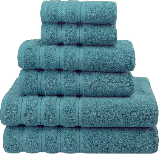 100% Carde Cotton 6 Piece Towel Set, 590 GSM Heavy Weight Soft Absorbent Turkish Towels for Bathroom, Teal Green